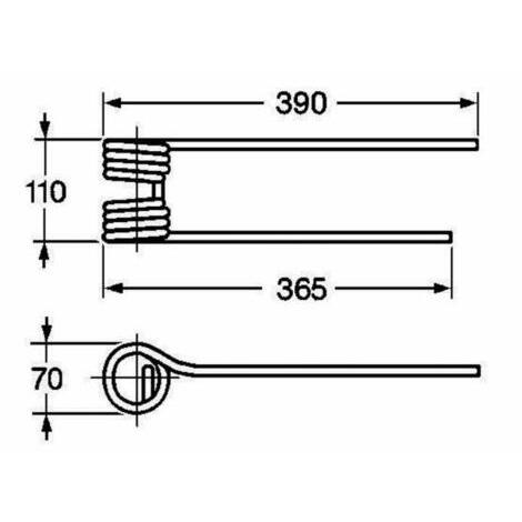 Dente girello adattabile a KUHN rif. 58740600, sinistro, lunghezza 390mm,  filo 9,5mm