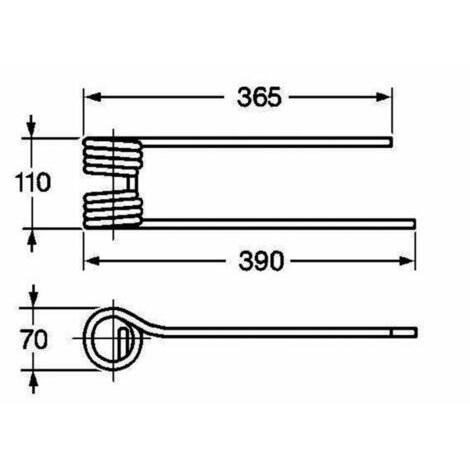 Dente girello adattabile a KUHN rif. 58740700, destro, lunghezza 390mm,  filo 9,5mm