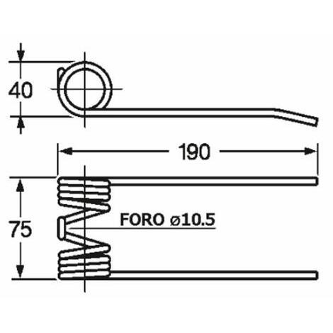 Dente rotopressa adattabile Claas ref. 8214211, foro  10,5mm