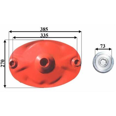 Disco per falciatrice rotativa adattabile a Fort-Morra rif. 56200700,  esterno 385mm, interasse fori 335mm, larghezza 270mm, mozzo interno  73mm