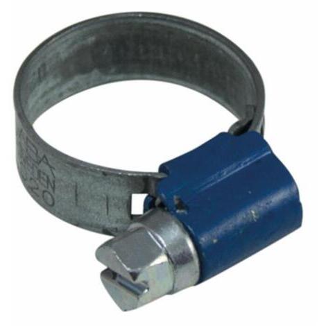 Fascetta stringitubo Aba serraggio 12-20 mm, banda 9 mm in acciaio al carbonio zincato. Vite a testa esagonale (7 mm) con taglio a cacciavite. Esente da bave e bordo arrotondato. Carter blu.