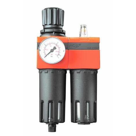 Regolatore di pressione con filtro scarico condensa lubrificatore e attacchi entrata uscita 1/4