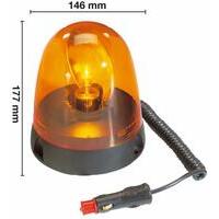 Lampeggiante girofaro ambra da 12 V con base magnetica. Lampada, cavo a spirale e spinotto accendisigari montati. Serie One. Omologazione R65 TA1 N° 0014.