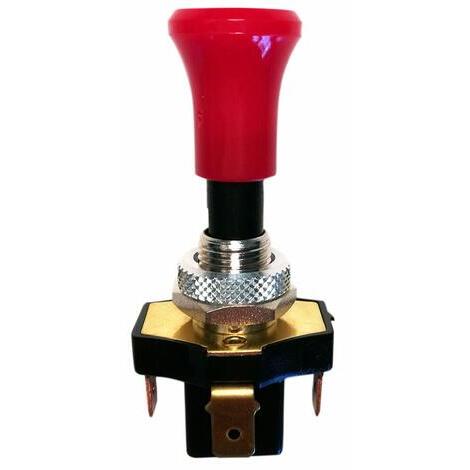 Interruttore a tiretto con ritorno e pomolo rosso luminoso 12V, 15A,  20 mm.