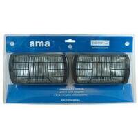 Faro da lavoro rettangolare 174X192mm con griglia, lampadina H3 12V 55 W inclusa, Cablato, luminosità ad ampio raggio ABS e vetro, blister 2 pezzi