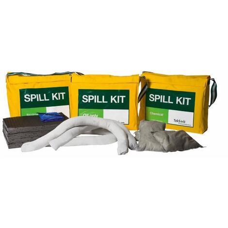 Kit pronto intervento UNIVERSALE composto da 1 SACCA 30 panni 50x40cm, 3 salsicciotti 7,5cmx1,2mt, 3cuscini 38x23cm, 5 sacchi smaltimento, 1 paio di guanti in nitrile e 1 paio di occhialini Capacit  assorbimento 50lt