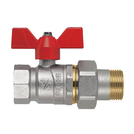 Valvola  sfera  mf  farfalla+bocchettone  perfecta  fiv - Ottone  nichelato  1
