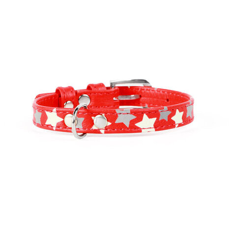 21-29 cm x 12 mm - collare fosforescente stelle rosso in pelle per cane collarino cani fibbia