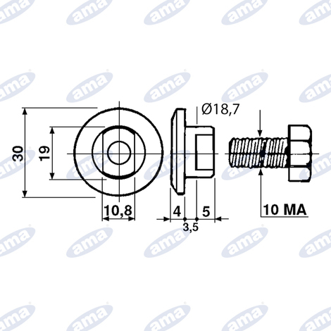 Piattello portalama con bullone  18,7mm adattabile a BCS