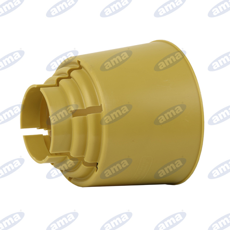 Plastic conical cap with strap attachment for PTO shafts.
