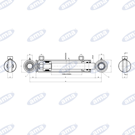 Cilindro idraulico 050X030X0400 con attacchi