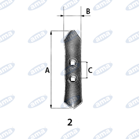 Vomerina tiller adattabile alla produzione Nardi 2C 425. A=250 mm,B=50 mm,C=50 mm.
