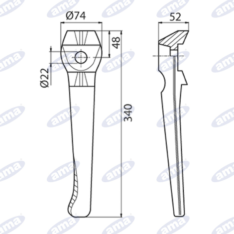 Dente SX adattabile LELY, foro  22