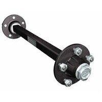 Assale Q70 a 6 fori, con freno Ø 300x60, lunghezza interasse 1600mm. Ø colonnetta 18. Cuscinetti 30208-30213. Interasse fori+battuta disco 205-160. Velocità massima 40 Km/h, portata max 5000kg a 40km/h