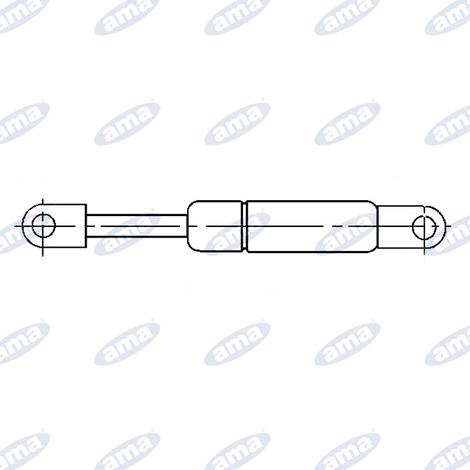 Molla a gas estensione massima 225 mm 150N, corsa 75 mm, asta  8 mm tubo  18 mm, terminali ad occhiello  6 mm