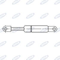 Molla a gas estensione massima 225 mm 150N, corsa 75 mm, asta Ø 8 mm tubo Ø 18 mm, terminali ad occhiello Ø 6 mm