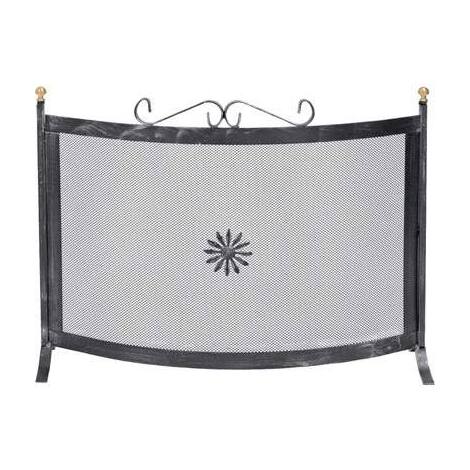 Parascintille  curvo  x  camino - Ferro  battuto  +  pomi  ottone  cm  70x50