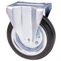 Ruota  a  forcella  su  piastra  80a  avo - A/zincr/gomma  nera  d.mm  200x50  p.mm  140x110