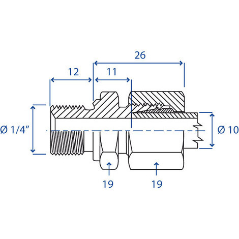 RACCORDO DIRITTO DIN 2353 L 10 - 1/4