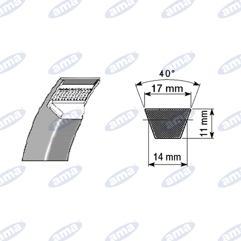 Cinghia trapezoidale in gomma telata tipo B25, sviluppo interno mm.637