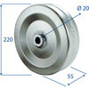 RUOTA IN LAMIERA C/BOCCOLA 220X55 D.20