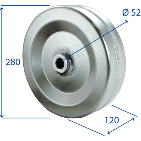 RUOTA IN LAMIERA C/MOZZO 280X120 D.52
