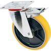 Ruota  a  forcella  girevole  +  fermo  24  avo - A/zincr/pol.gial  d/ghisa  d.mm  100x25  p.mm  100x85