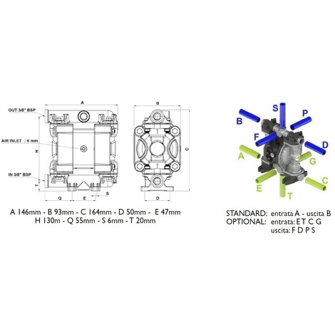 POMPA PNEUMATICA A MEMBRANA CON BASE -PORTATA MAX 20lt/min