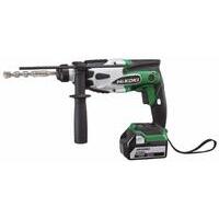 Martello tassellatore reversibile dotato di 2 batterie al litio 18V5Ah con attacco a slitta. Completo di luce led e pulsante di stato carica batteria.