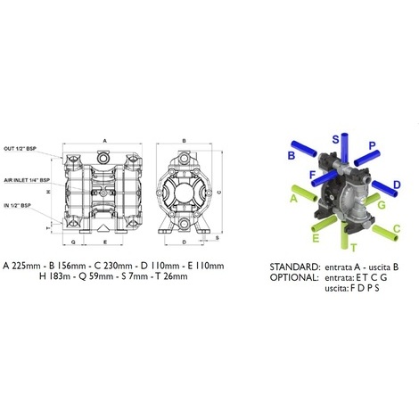 POMPA PNEUMATICA A MEMBRANA NUDA PORTATA MAX 55lt/min
