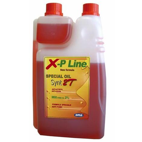 Olio semi sintetico per motori 2 tempi XP-LINE 2% Conforme alle specifiche API TC, JASO FC, TISI. Colora la miscela di rosso. Garantisce pulizia e lunga durata al motore. Con dosatore 1 lt