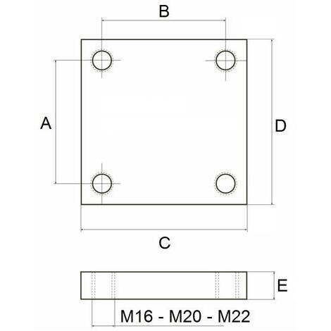 Piastra a saldare 160x160, numero 4 fori, M22