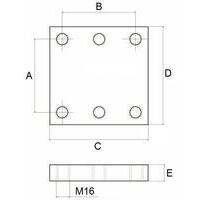 Piastra a saldare 160x160, numero 6 fori, M16