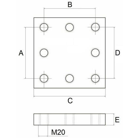 Piastra a saldare 200x200, numero 8 fori, M20