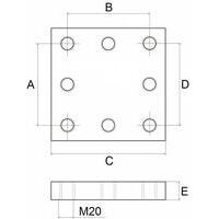 Piastra a saldare 200x200, numero 8 fori, M20