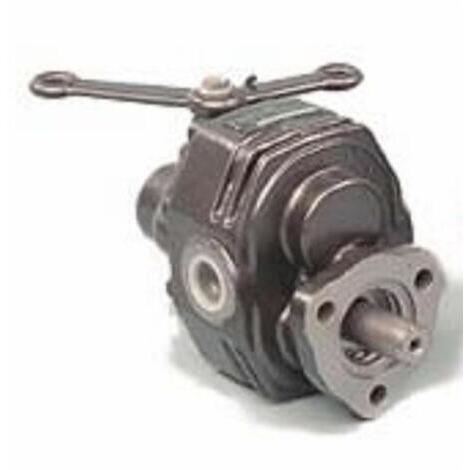 Pompa ad ingranaggi con distributor da 60cc sinistra con corpo in ghisa ed albero cilindrico da 22mm. Flangia d'attacco a 3 fori.