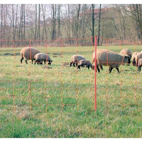 Rete per ovini lunghezza 50 mt, altezza 108cm, 9 cavi portatori di corrente e 14 paletti in plastica