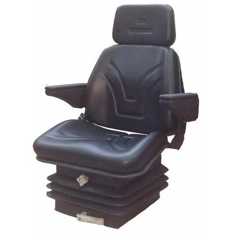 Sedile Top con molleggio meccanico, completo di braccioli, poggiatesta e regolazione schienale con rivestimento in sky nero.