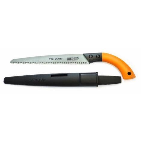 Fiskars Seghetto per legno fresco, Lama fissa, Fodero in plastica incluso, Taglio tirante, Lunghezza della lama: 33 cm, Lama in acciaio inossidabile, Nero/Arancione, SW84, 1001620