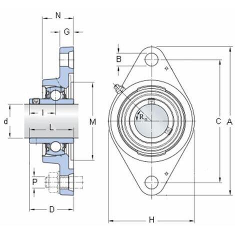 Supporto a flangia con due fori UCFL 207 con cuscinetto 35mm