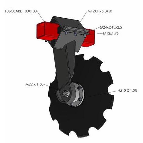 Elemento frangizolle anteriore con disco dentato da  560 mm ,spessore 6 mm,per tubolare 100x100 e mozzo smontabile