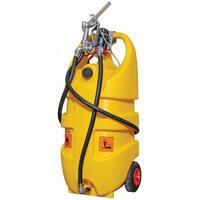 Contenitori mobili in polietilene per trasporto ideali per il rifornimento di piccoli veicoli operativi e mezzi leggeri o da diporto. Capacit  110Lt, . Pompa rotativa manuale in alluminio per gasolio con pistola manuale e 3 mt di tubo Sono dotati di tap
