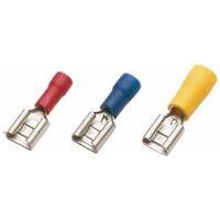 Terminale femmina preisolato rosso 6,4x0,8 mm, sezione cavo 0,25 - 1,65 mm², lunghezza 21 mm.