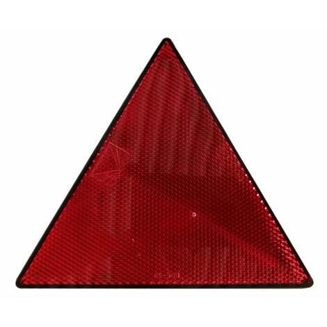 Catarifrangente triangolare rosso adesivo in metacrilato e fissato alla base con ultrasuoni, retro-riflettente classe III A, dimensioni 120x135 mm