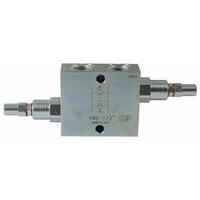 Valvola di massima pressione incrociata (antiurto) da 3/8. INPIEGO: Costituite da due valvole di massima pressione con scarico incrociato, sono utilizzate per limitare la pressione in entrambi i rami di un attuatore o motore idraulico ad un determinato