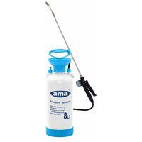 Pompa precompressione 8lt Serbatoio in materiale termoplastico €¢ Base di appoggio stabile e rinforzata €¢ Tracolla in PVC regolabili in lunghezza €¢ Lancia completa di manometro e asta in ottone con getto rosa regolabile €¢ Valvola di sicurezza e sca