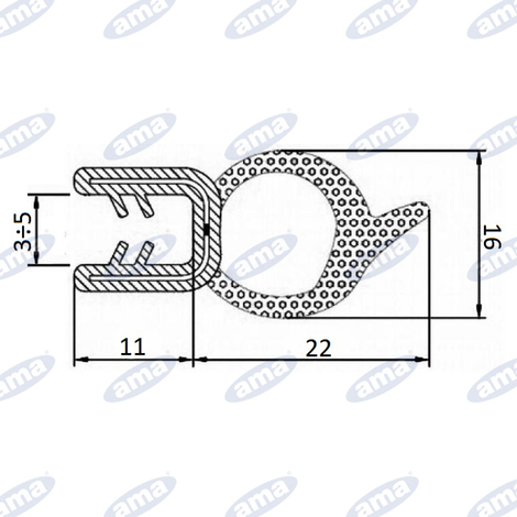 Guarnizione per lamiera o abs con aggancio da 3 mm a 5 mm